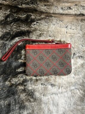 Dooney & Bourke Brown and Red Signature Wristlet Wallet